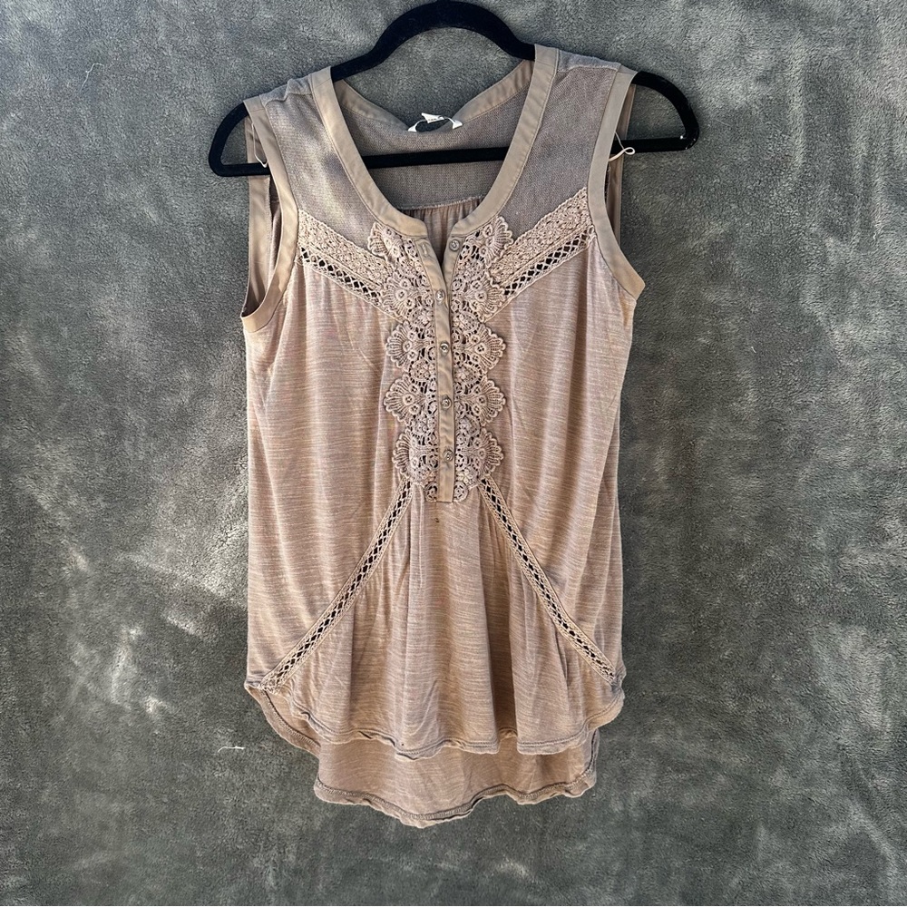 American Eagle Outfitters Taupe Lace Detail Blouse